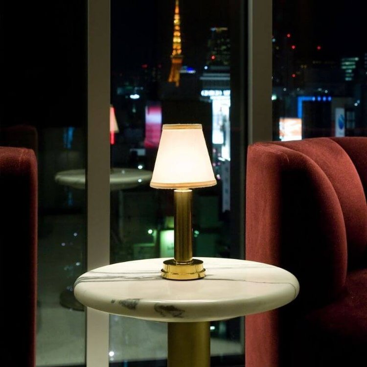Cordless Rechargeable Fabric Table Lamp | Dimmable LED Light | Soft Atmosphere Lighting | Gold Finish | USB Charging | Portable Desk Lamp