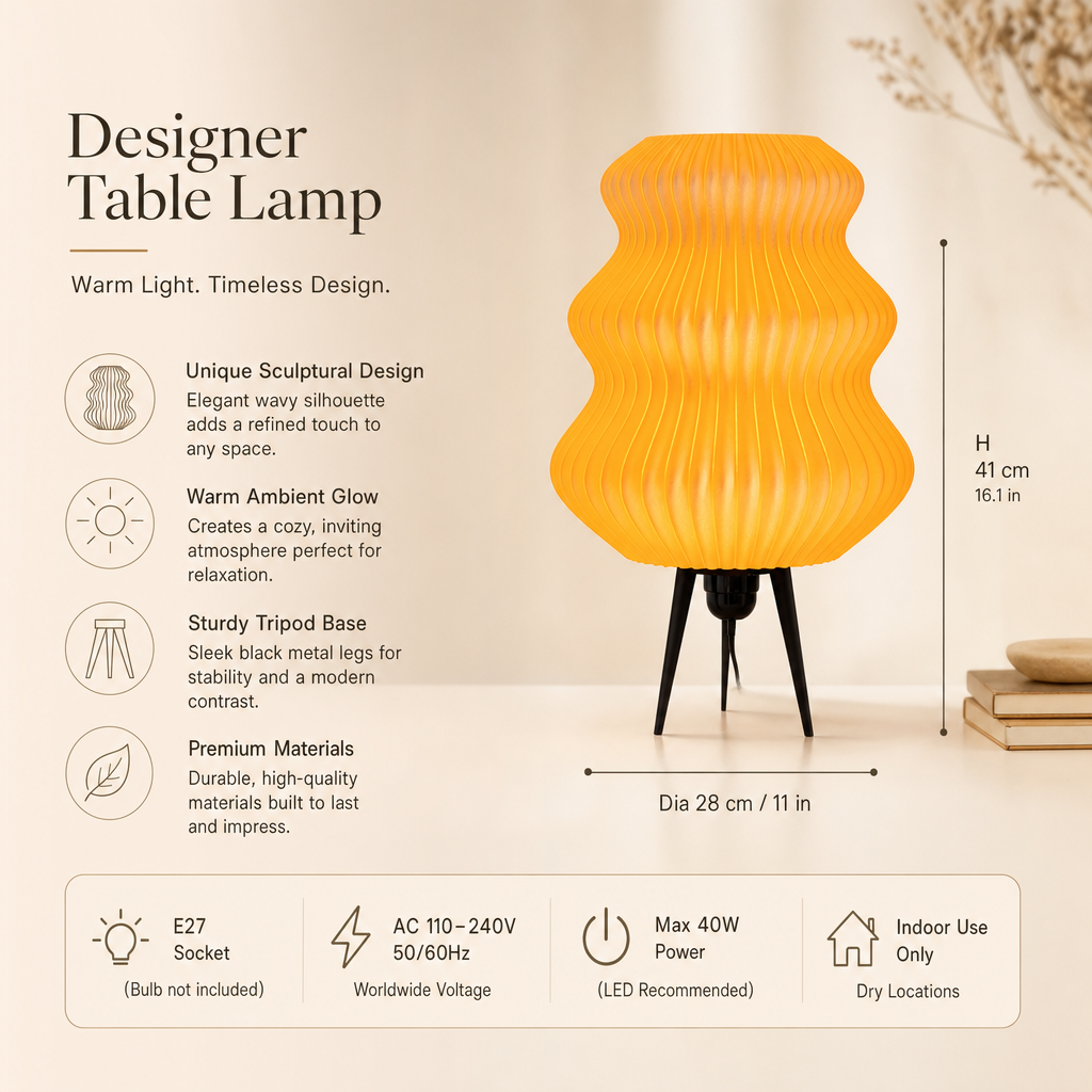 Glowing Artistic Table Lamp | Sunset Hue | PLA Shatterproof | E27 Bulb Included | Smooth Finish | Cable Powered