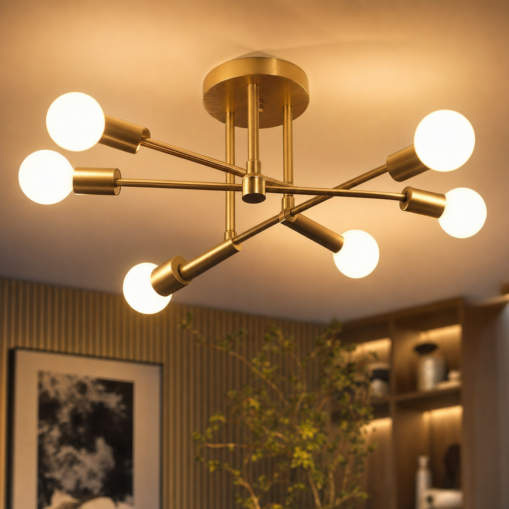 Modern Branch Chandelier | 6-Light E27 Base | Cast Iron | Varnished Finish | Living Room & Dining Room Ceiling Fixture