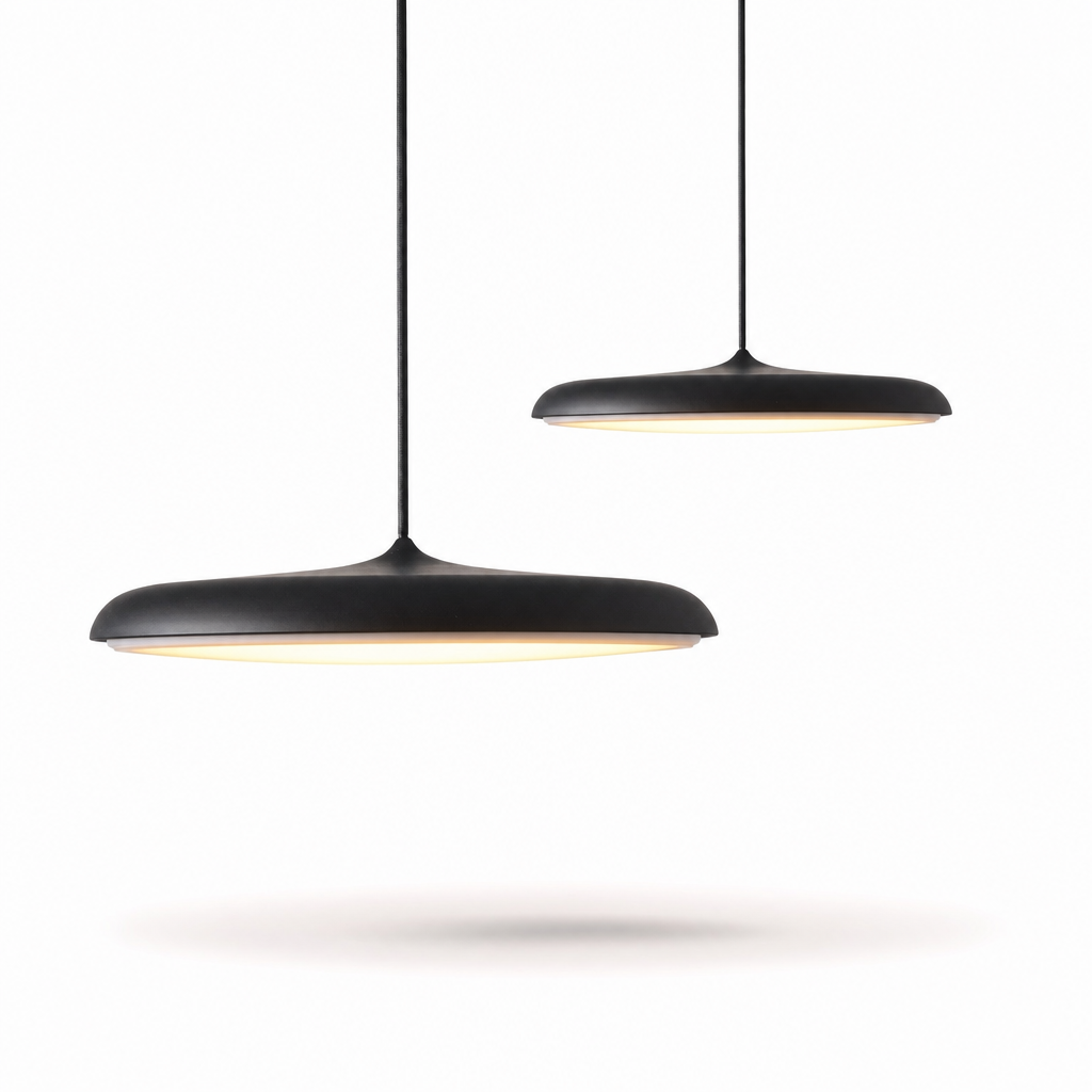Modern LED Metal Pendant Light | Stylish Dining Room Fixture | Energy Efficient | Warm Light | Blue, Pink, Black, Gray | Round Ceiling Rose