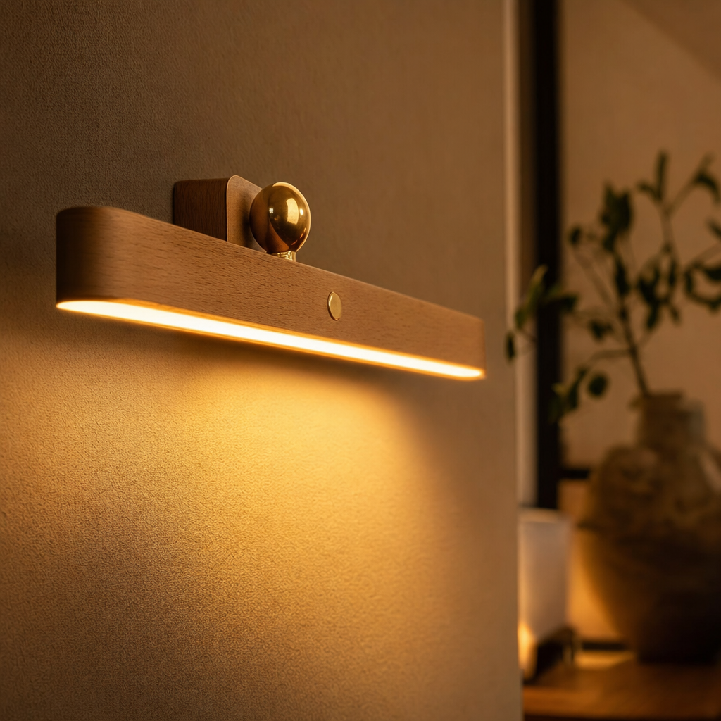 Modern Wooden USB Rechargeable Night Light | Touch Control | Adjustable Brightness | Wall-Mounted | Portable Design