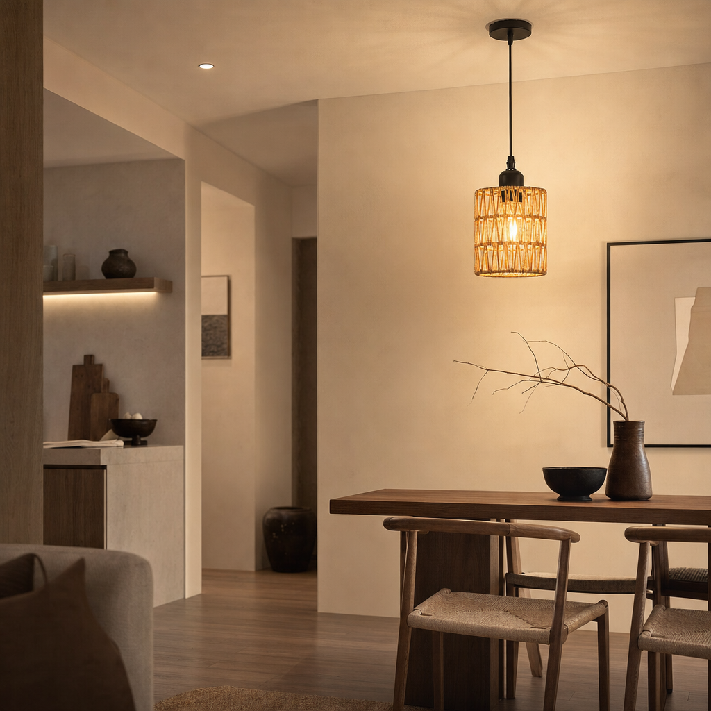 Rustic Handwoven Metal Pendant Light | E27 Base | Varnished Finish | Kitchen Restaurant Bedroom Decor | No Bulb Included
