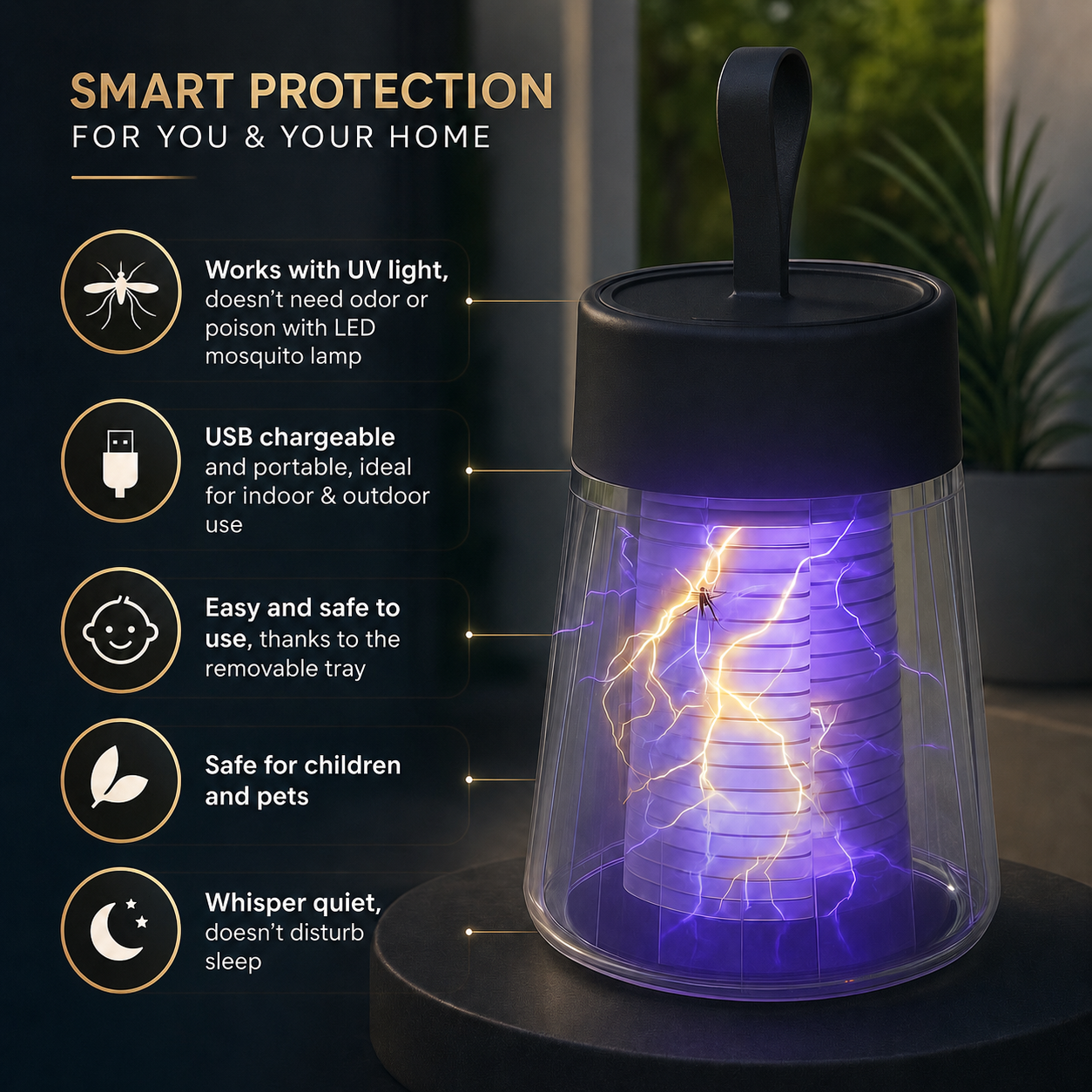 USB Chargeable LED UV Insect Killer | Indoor Outdoor Mosquito Lamp | Silent Chemical-Free Pest Control