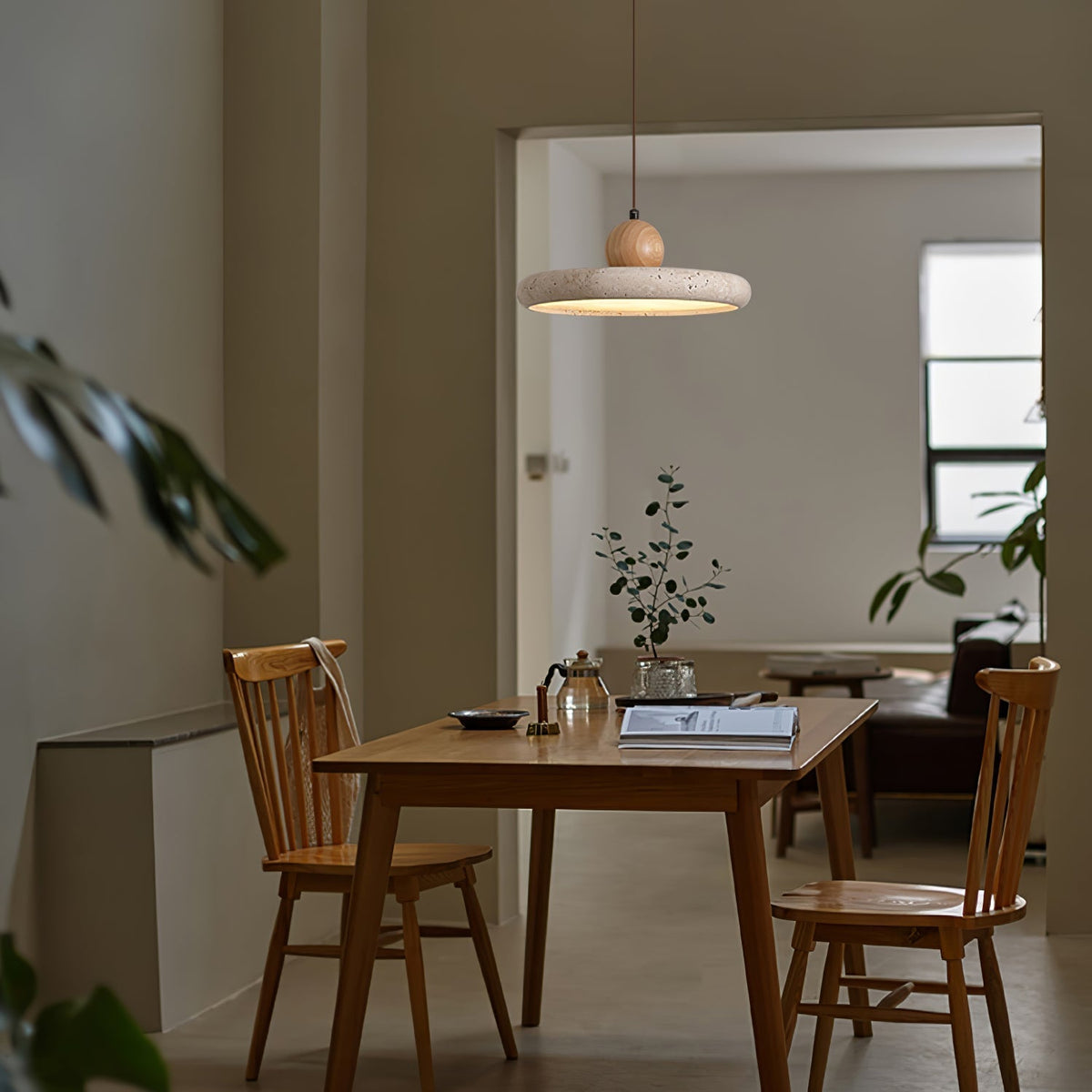 Emily | Travertine & Wood Pendant