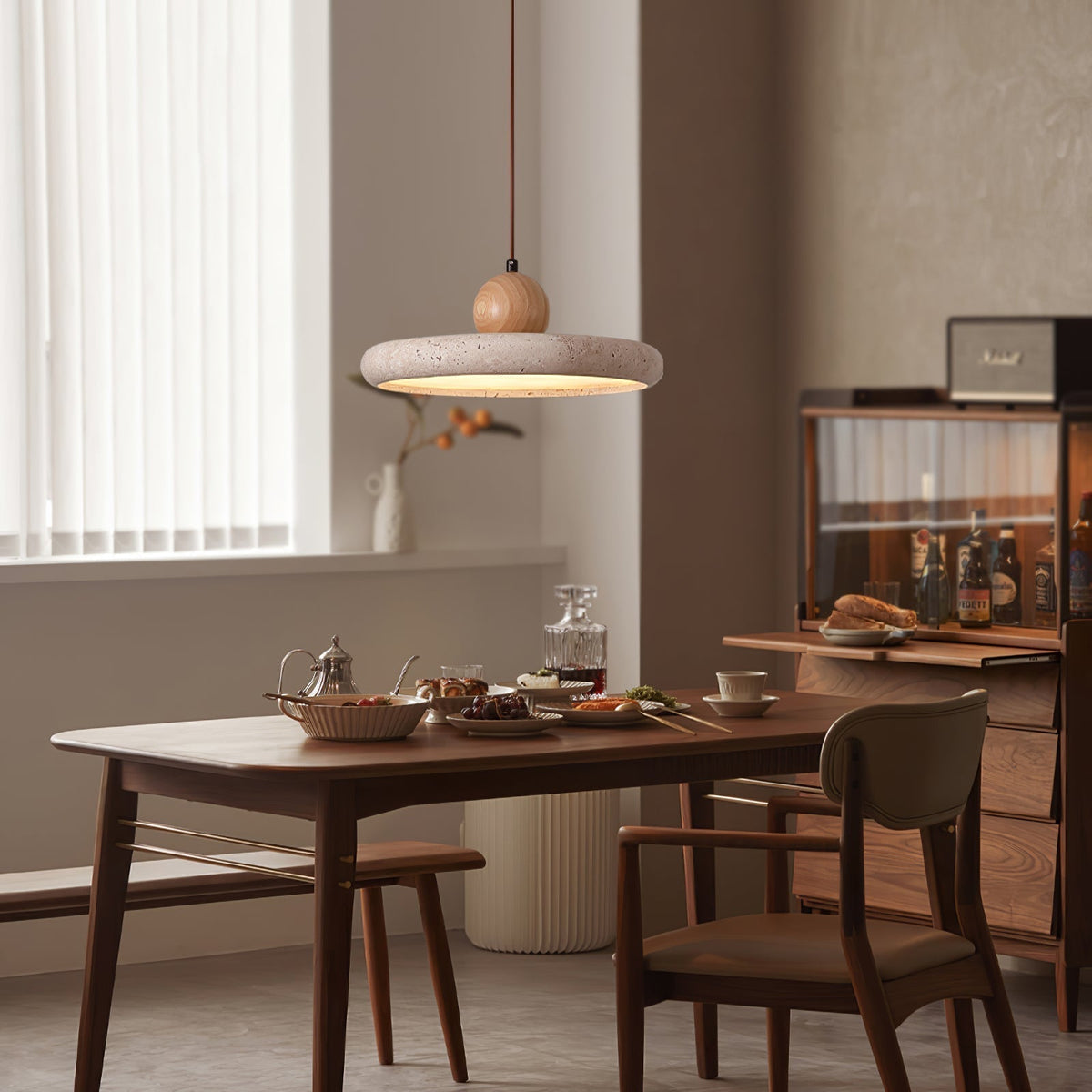Emily | Travertine & Wood Pendant