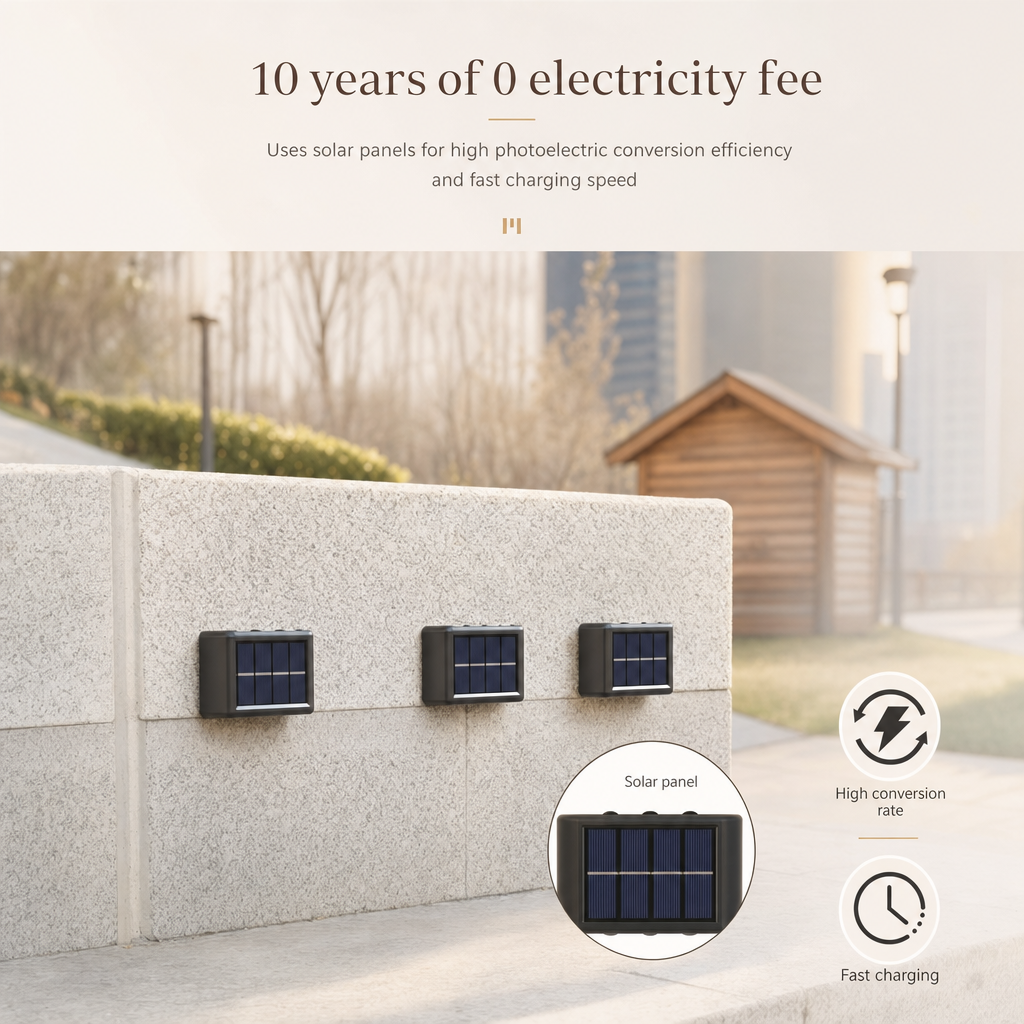 Set of 4 Solar LED Outdoor Wall Lights | Waterproof | Dusk to Dawn | Garden, Porch, Path, Patio Decor