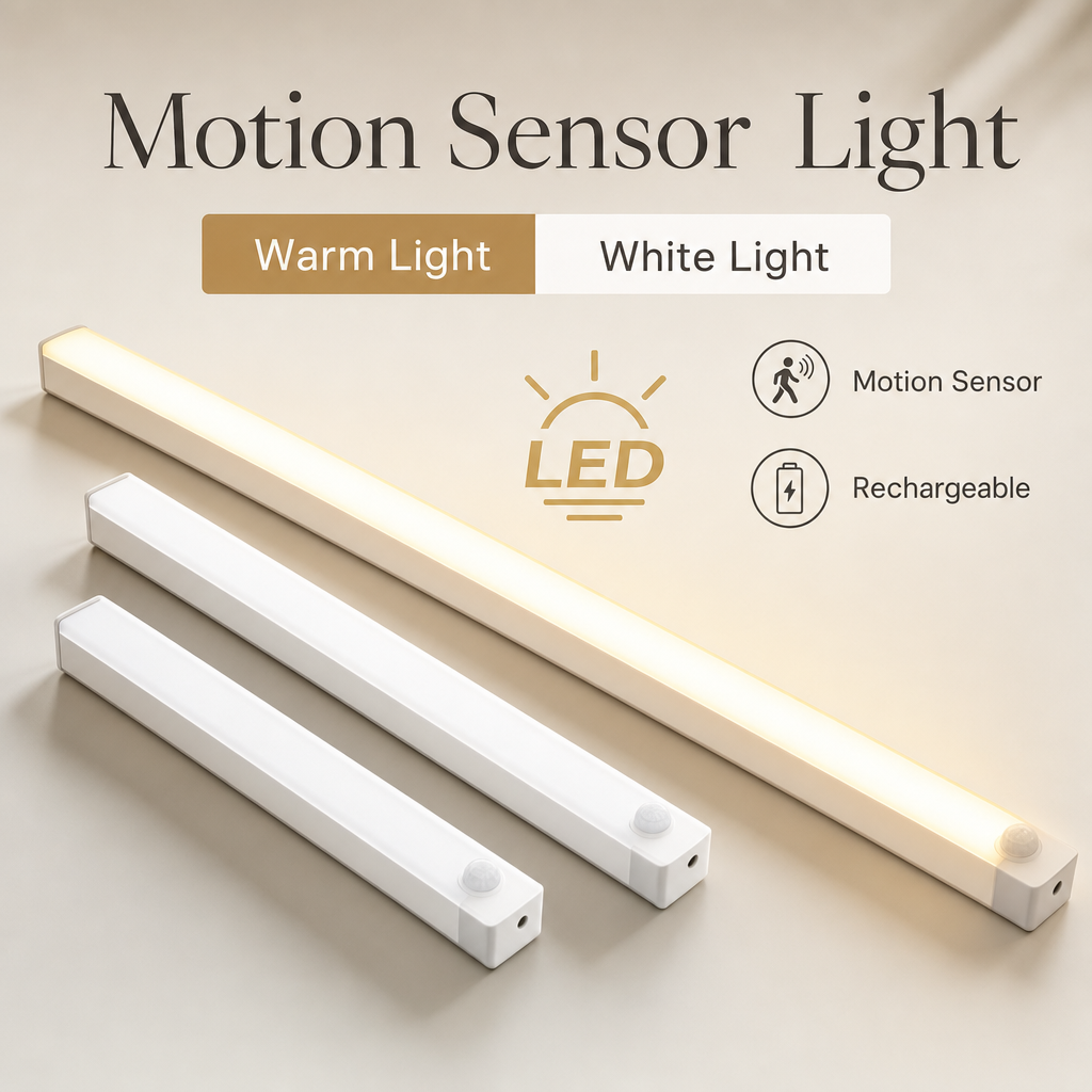 USB Rechargeable Motion Sensor LED Light | Portable Wireless Wardrobe Lamp | Dimmable Night Lighting