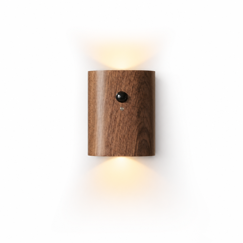 Walnut Wood Motion Sensor LED Wall Light – Rechargeable Up & Down Sconce