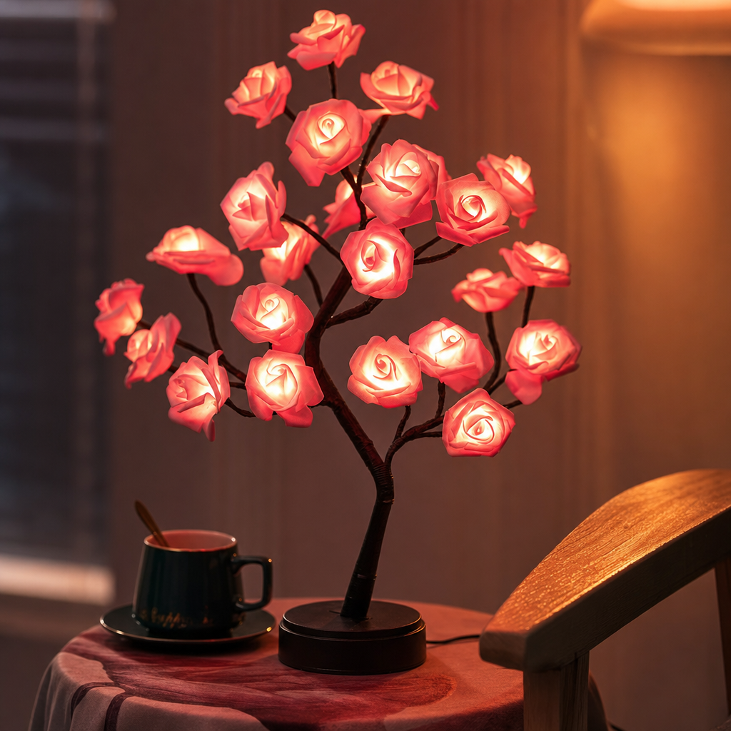 Adjustable LED Rose Flower Tree Lamp | Decorative Lighting | Dimmable Ambiance | Modern Design | IP66 Waterproof | Home Decor