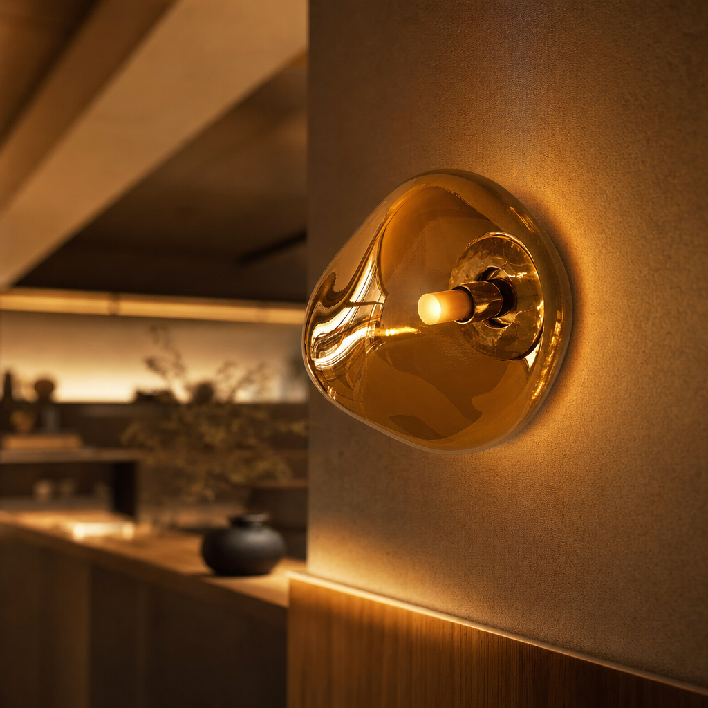 Modern Glass Wall Light | Space Silver Finish | Indoor Luxury Lighting | UL CE Certified | Metal & Glass Design