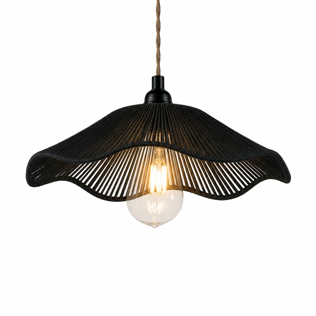 Modern Artistic Hand-Woven Paper Rope Pendant Lamp | Black & Yellow | Elegant Home Office Ceiling Light