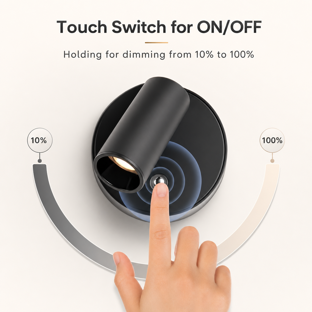 Rechargeable LED Touch Sconce | Modern Magnetic Wall Light | USB Powered Night Lamp | 3-Color Light | Bedside Reading Fixture