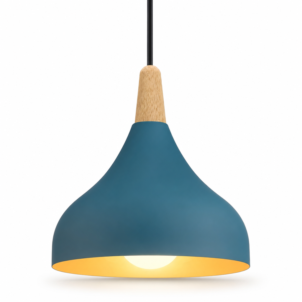 Modern Teardrop Pendant Light | Metal Wood Ceiling Lamp | Bedroom Dining Kitchen Fixture | Hard-Wired | Semi Flush Mount